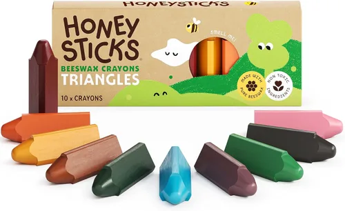 Honeysticks - Ceras triangulares (paquete de 10) - 100% cera de abejas pura, colores de grado alimenticio, ceras no tóxicas para bebés, niños