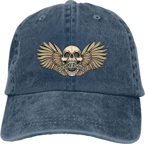Miniatura 9 de Cowboy Hat Trendy Hats for Man and Women Djustable Four Season Outdoor Baseball Cap of Hell Skull with Angel Navy Blue