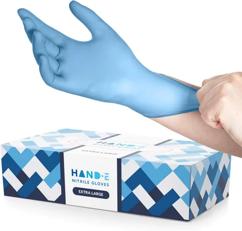 Miniatura 12 de Guantes desechables de nitrilo azul Hand-E Touch - Guantes de examen médico sin látex, sin polvo, seguros para alimentos, para cocinar