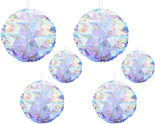 Miniatura 4 de 2 piezas de 30 pulgadas de adorno colgante de techo de forma de candelabro iridescente de papel de aluminio transparente, adornos decorativos