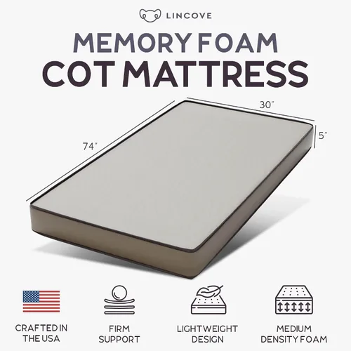 Miniatura 2 de Lincove Colchón de espuma prémium de 5 pulgadas de grosor con funda de tela duradera, mide 30 x 74 pulgadas, ideal para caravana, cuna, dormitorio