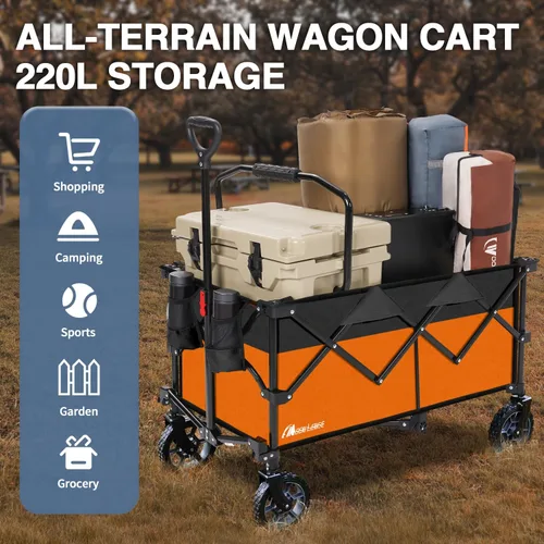 Miniatura 6 de Moon Lence Carrito plegable grande plegable resistente para jardín, portátil, práctico con ruedas de playa todo terreno, mango ajustable y soportes