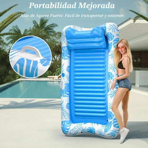 Miniatura 6 de Rrtizan Inflatable Tanning Pool Rafts for Adults, 83.5" x 52.4" Adult Pool Floats with Pillow, Cup Holder & Handles, 4-in-1 Suntan Tub Raft Floatie