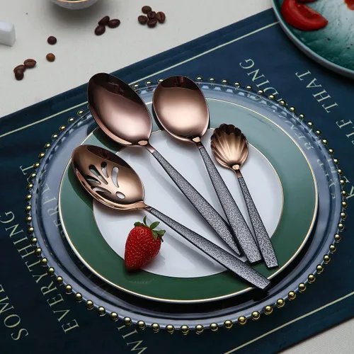 Miniatura 6 de Juego de servir de metal con cabeza de cobre brillante, 10 piezas, incluye servidor para pasteles, cuchara y tenedor de ensalada, cucharón