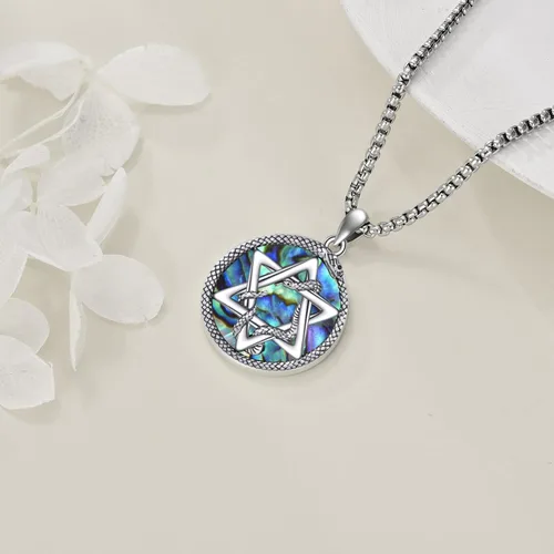 Miniatura 4 de KQF Collar con dije de estrella de David S925 de plata esterlina hexagrama gótico de huesos para hombre