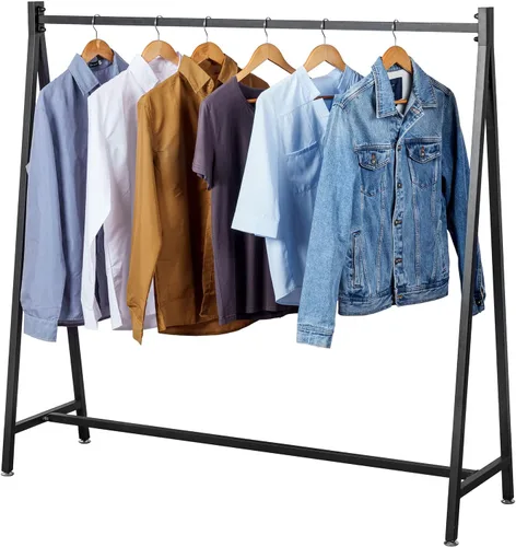 Miniatura 10 de MyGift Percheros de ropa modernos de metal resistente de 47 pulgadas con marco en A para colgar ropa, percheros independientes de grado comercial
