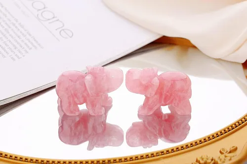 Miniatura 2 de Decoración de elefante de cuarzo rosa, cristales rosados, piedras curativas, figura de bolsillo, estatua de cristal natural, escultura tallada a