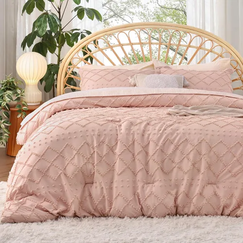 Miniatura 15 de Bedsure Juego de Edredón Tamaño Twin – Edredón beige, ropa de cama Boho con mechones estilo shabby chic para niños, juego de ropa de cama vintage