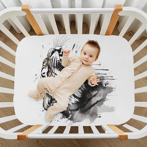 Miniatura 7 de Sábanas ajustables para cuna, diseño de tigre rugiente negro, para niño y niña, para colchón de niños pequeños, sábana de juego 21216039
