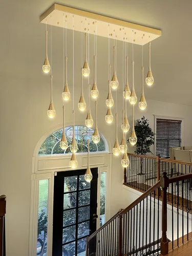Miniatura 46 de ykolupty Candelabro Moderno de 138'', 20 Luces, Lámpara Colgante Moderna Negra, Candelabro Grande para Escalera, Vestíbulo, Sala de Estar, Negro