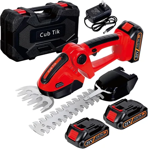Cortasetos inalámbrico 2 en 1 tijeras de césped de mano, mini cortadora de césped de arbustos, cepillo eléctrico con batería y cargador (moderno)