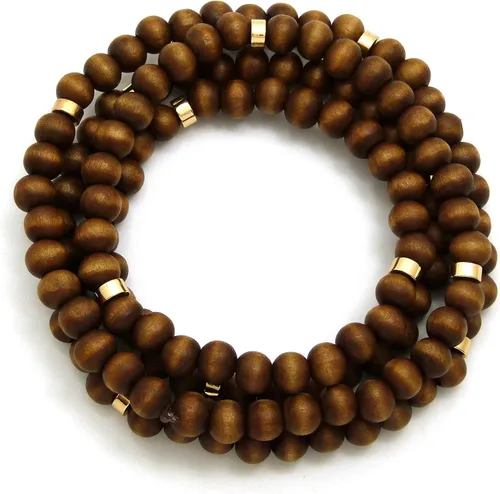 Miniatura 2 de Negro azabache, tono marrón 0.315 in 36 "grano de madera de metal conectar bola collar de cuentas