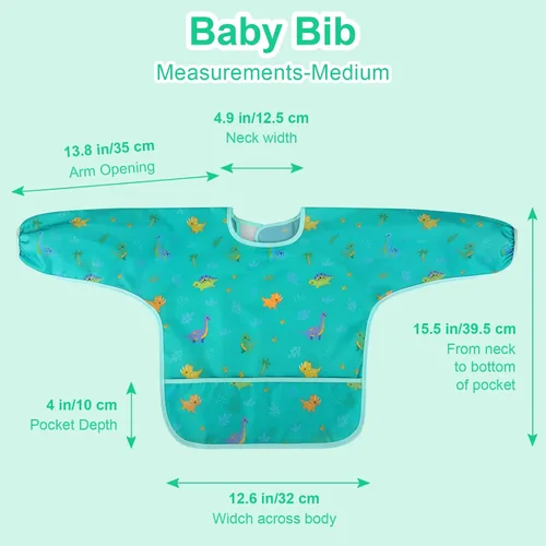 Miniatura 8 de Accmor Paquete de 3 baberos de manga larga, baberos impermeables para bebé de 6 a 36 meses