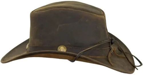 Miniatura 3 de Outback Trading 13006 Cheyenne - Sombrero unisex de piel estilo occidental con ala de alambre y cordón para la barbilla