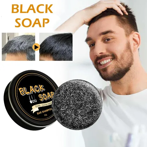 Miniatura 5 de Jabón de barra inversa para cabello gris, jabón negro natural para cobertura de cabello gris, barra de champú oscurecimiento con ginseng y sésamo