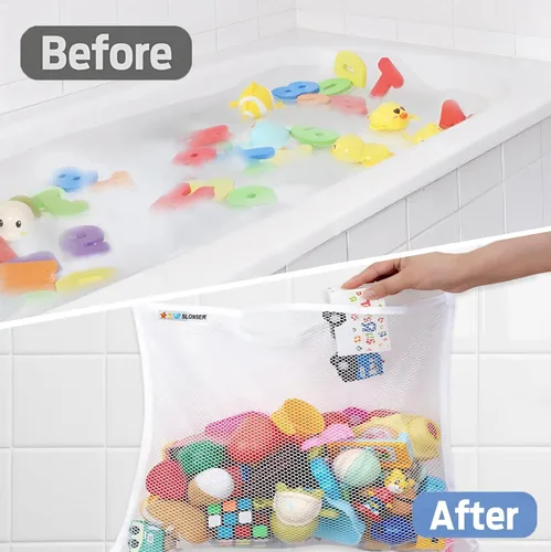 Miniatura 4 de Organizador de almacenamiento de juguetes de baño para bañera, soporte grande de malla para juguetes de baño y red de juguetes de baño, bolsa