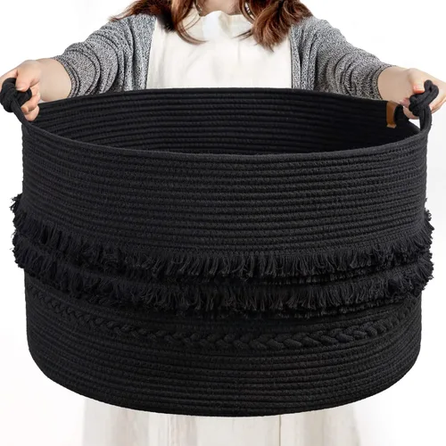 Miniatura 8 de CherryNow Cesta grande de mimbre para lavandería, entrada, dormitorio, cestas decorativas de yute para ropa, juguetes, cesta de toalla para baño, 22