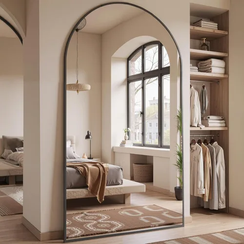 Miniatura 12 de Espejo de pie de 78 x 38 pulgadas, espejo grande arqueado con soporte, para dormitorio o tocador, espejo de cuerpo completo para colocar de pie