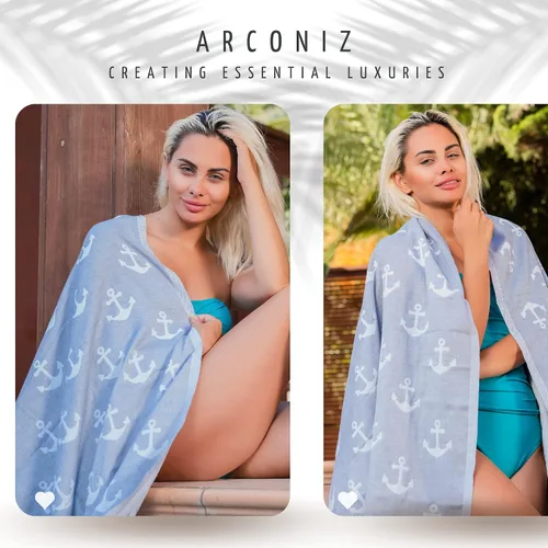 Miniatura 8 de Arconiz Toalla de playa turca de gran tamaño, XL, 38 x 74 pulgadas, 100% algodón, sin arena y de secado rápido, toallas de playa con diseño de ancla