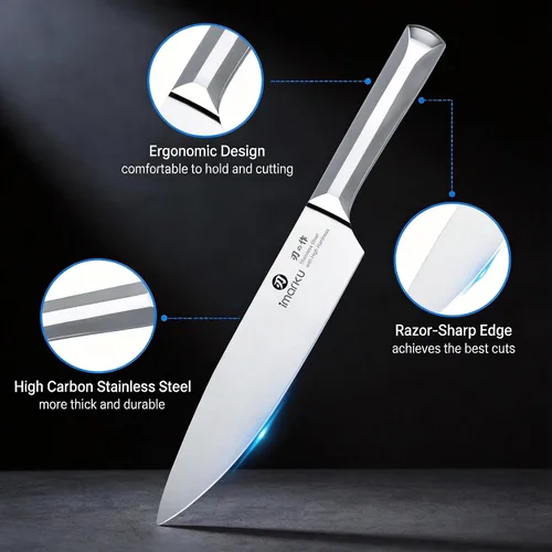 Miniatura 4 de imarku Juego de cuchillos de cocina con bloque y afilador, 16 piezas de acero inoxidable japonés de alto carbono ultra afilado, mango ergonómico