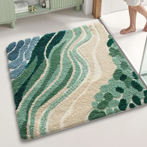 Miniatura 4 de LUMI Alfombra cuadrada de baño de playa, antideslizante, de secado rápido, ultra suave, lavable, absorbente, alfombra de baño con tema mar oceánico