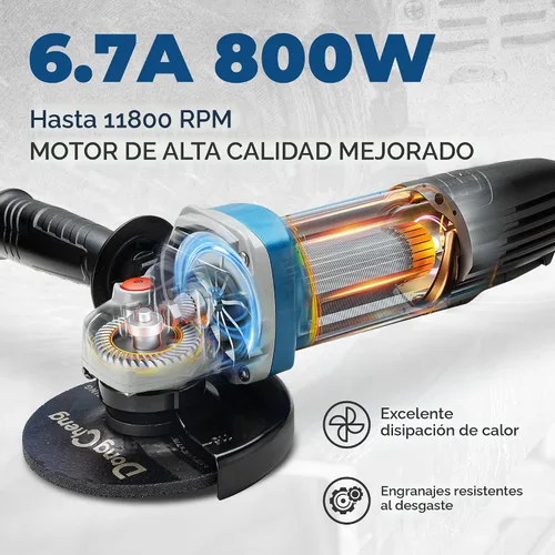 Miniatura 3 de DongCheng Amoladora Angular de 4-1/2 pulgadas 6.7-Amp Interruptor de Paleta 11800RPM Herramientas Eléctricas Amoladoras con Discos de Corte