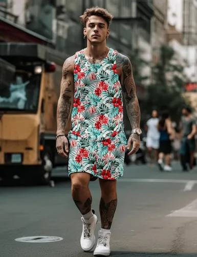 Miniatura 3 de JoZorro Conjunto de camiseta sin mangas con estampado floral para hombre, camiseta deportiva casual con estampado de lujo, ropa deportiva hawaiana