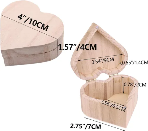 Miniatura 2 de Caja de almacenamiento de madera sin pintar con forma de corazón sin pintar, organizador de caja de artesanía de madera, caja de joyería, caja