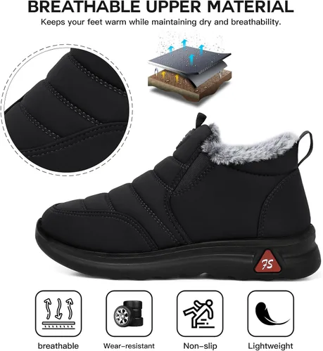 Miniatura 4 de SHIBEVER Botas de nieve de invierno para mujer botas de tobillo con forro de piel cálida negra y cómodas e impermeables para exteriores