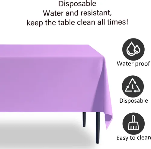 Miniatura 3 de Paquete de 3 manteles de plástico desechables de 54 x 108 pulgadas, color morado claro, azul claro, rosa claro, para mesas de 6 a 8 pies, fiestas
