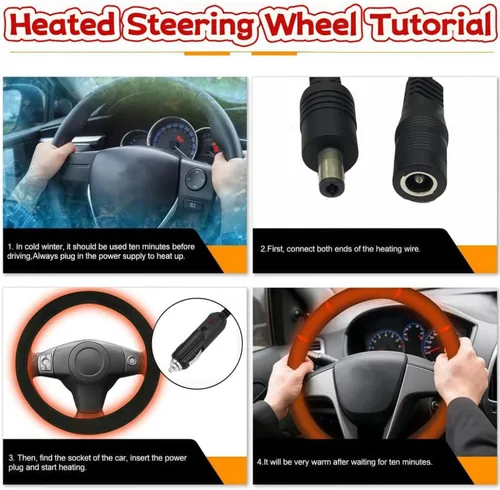 Miniatura 6 de Funda térmica universal para volante de 12 V, calentador de volante de 14.5 a 15.5 pulgadas, cubierta protectora para volante de automóvil