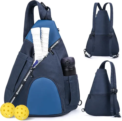 KAVIGOR Bolsa de Pickleball, 7 Bolsillos y Cremalleras Mejoradas, Bolsa Ligera Tipo Bandolera con Correa Desmontable y Bolsillo Resistente al Agua
