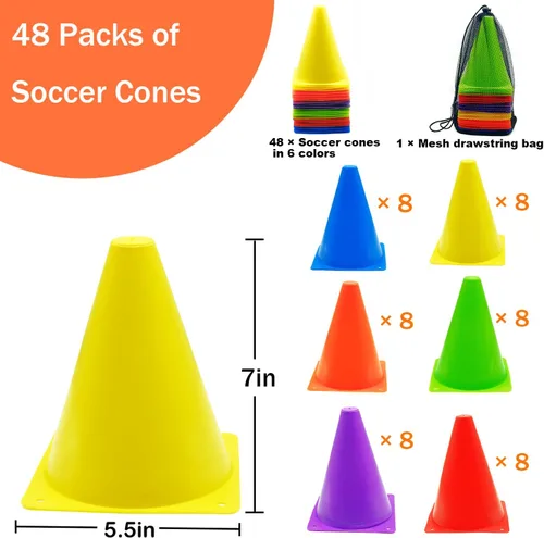 Miniatura 3 de 12/24/48 Piezas de Conos de Fútbol, Conos de 7" o 9" para Entrenamiento Deportivo, Conos Deportivos Multicolor, Conos de Entrenamiento de Fútbol