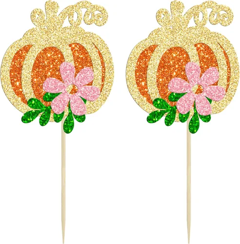 Miniatura 3 de 24 adornos de calabaza para cupcakes con purpurina para otoño, hojas, flores, calabaza, cupcakes, decoración de pasteles para Halloween, decoración