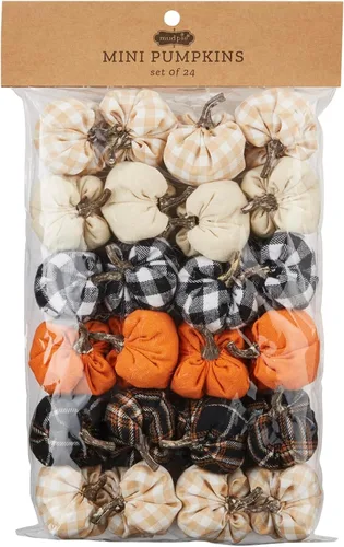 Mud Pie Juego de 24 calabazas de otoño, multicolor, 2.5 x 2 pulgadas de diámetro, lona y algodón
