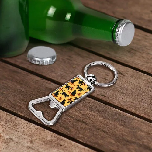 Miniatura 5 de WIRESTER Llavero de metal para abrebotellas, abrebotellas de cerveza, llavero para cocina, bar, restaurante, fácil de llevar, gato negro y pizza