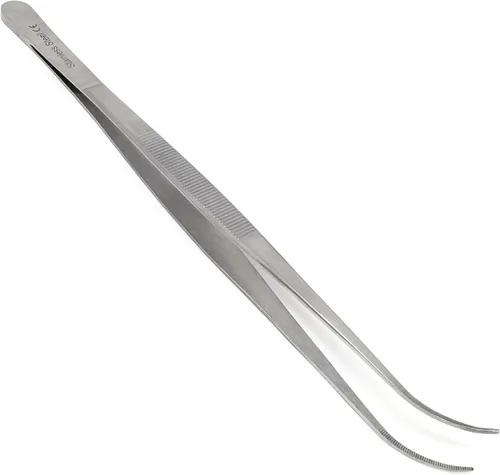 Miniatura 10 de Pinzas de precisión profesionales de acero inoxidable culinario con puntas dentadas, pinzas para servir con detalles de presentación de alimentos