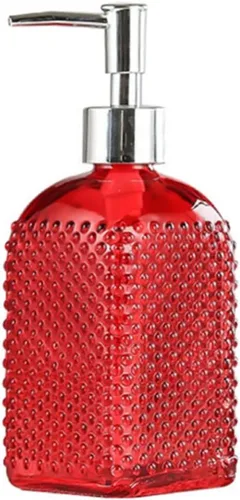 Sizikato Botella dispensadora de jabón de vidrio con superficie con cuentas, 16 oz Rojo