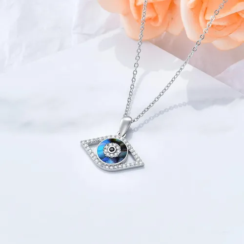 Miniatura 4 de PEIMKO Collar con dije de ojo turco de plata de ley 925, joyería de protección griega para mujer