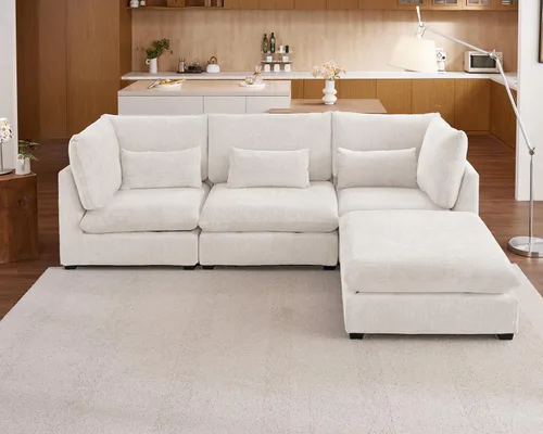 Miniatura 10 de Sofá Modular de Gran Tamaño, Sofá Seccional de Chenilla Nube Extra Profundo con Chaise Otomana, Sofá Esponjoso de Chenilla de 4 Plazas para Sala