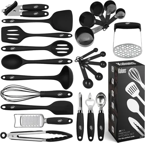 Kaluns Juego de Utensilios de Cocina de Silicona 24 Piezas Juego de Utensilios de Cocina de Silicona - Abrelatas, Machacador, Volteador, Espátula