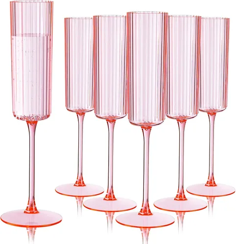 Miniatura 10 de Ciaell Paquete de 24 copas de champán de plástico – Copas de champán desechables acanaladas de 6 onzas – Copas de mimosa vintage transparentes