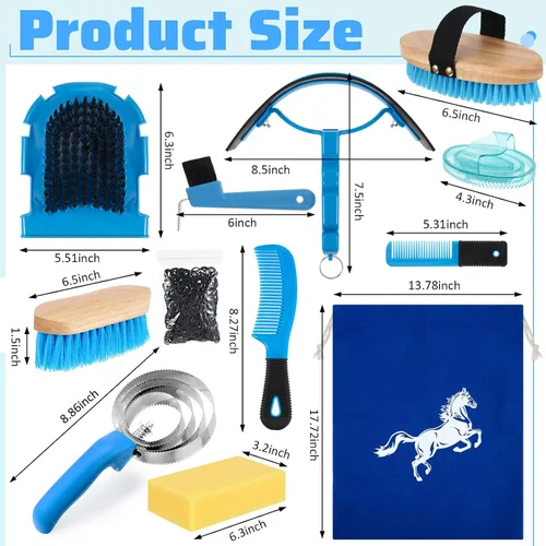 Miniatura 2 de Abbylike Kit de aseo de caballos de 12 piezas, suministros para sala de carreras, festivales, juegos de cepillos para caballos, kit de limpieza