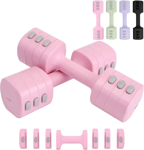 Miniatura 11 de kisnbld Juego de mancuernas ajustables de 2, juego de 4 en 1 de pesas libres para mujeres con ajuste rápido, cada juego de pesas de mano de 2 libras