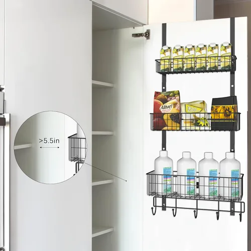 Miniatura 6 de CADUKE Organizador Negro Sobre la Puerta Organizador Sobre la Puerta Ganchos con Cesta de Almacenamiento Toalleros para Puerta de Baño Estante