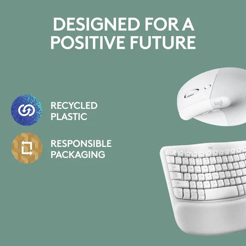 Miniatura 9 de Logitech Wave Keys - Teclado ergonómico inalámbrico con reposamanos acolchado para múltiples sistemas operativos + mouse Lift ergonómico vertical