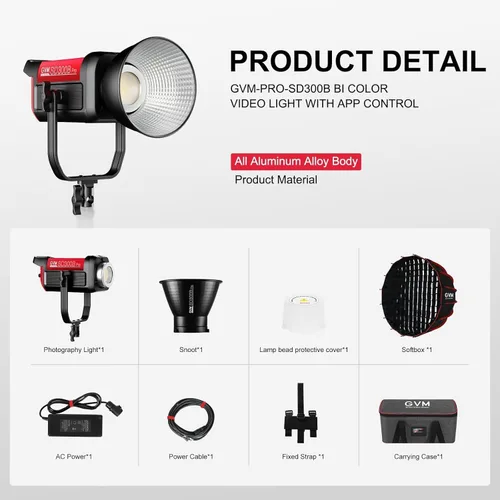 Miniatura 9 de GVM - Kit de luz de video LED de 300 W con caja de luz, iluminación de fotografía CRI97+ para grabación de video con soporte Bowens, luces