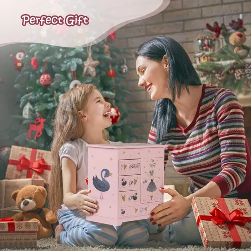 Miniatura 6 de Joyero grande para niñas, caja musical de 5 capas con puerta batiente, bailarina giratoria, juego de joyas de unicornio incluido, caja organizadora