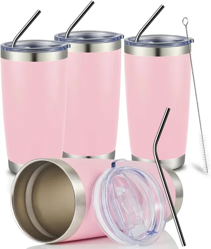 Miniatura 8 de COMOOO Taza de viaje de acero inoxidable de doble pared aislada al vacío de 20 onzas con tapa y pajita, taza de café aislada con recubrimiento