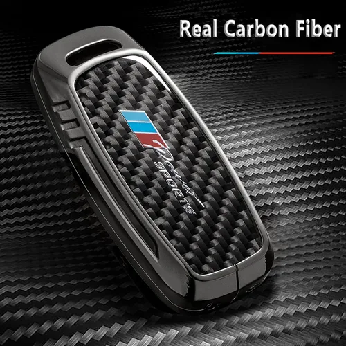 Miniatura 70 de Funda para llavero BMW con llavero, fibra de carbono real, protección de aleación de zinc, compatible con BMW 1 3 4 5 6 7 Series X1 X3 X4 M5 M6 GT3